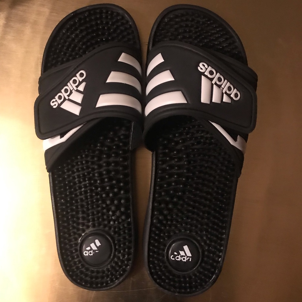Adidas Slides Sandals Black White Size 7